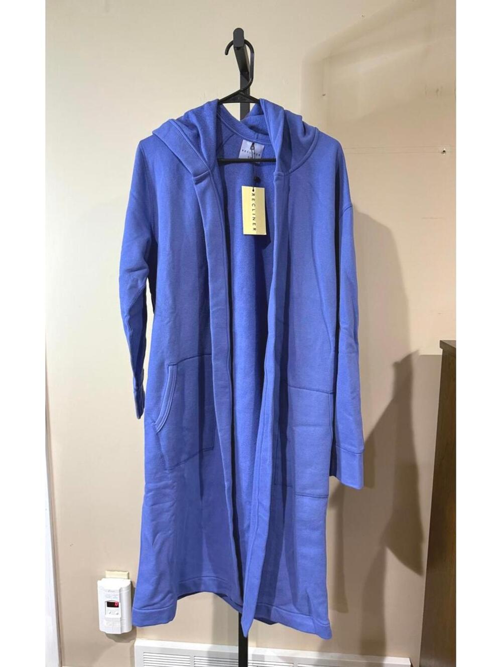 NWT Recliner s/m Blue Hooded Long Open-Front Sweater Robe